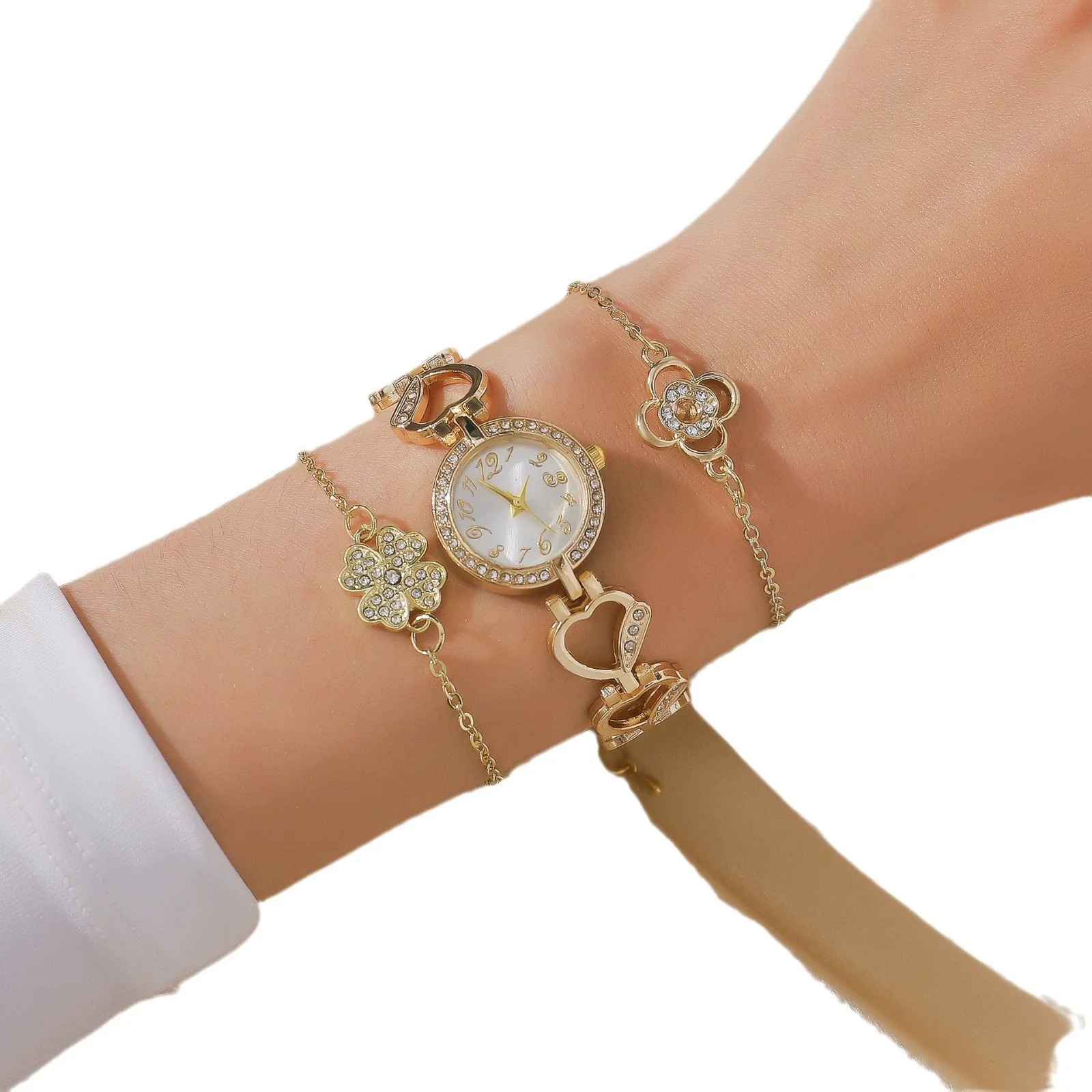 Fashion Alloy Bracelet With Diamond Hollow Four Leaf Clover And Flower Design For Female - Image 4