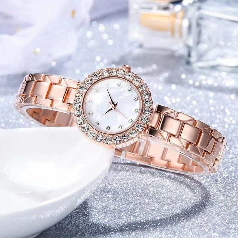 Fashion Alloy Stainless Steel Rhinestone Twopiece Set Bracelet Watch For Male And Female Students