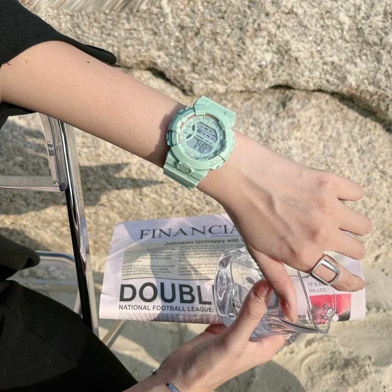 Fashion Candy Color Multifunctional Waterproof Luminous Electronic Watch Casual Style For Men And Women Plastic Case And Silicone Strap