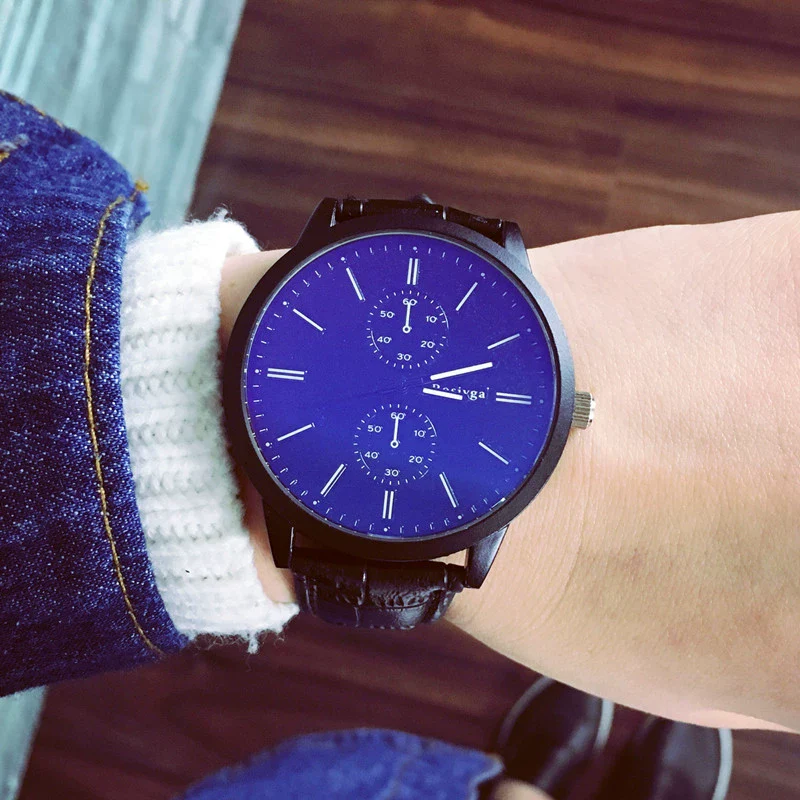 Fashion Casual Quartz Watch For Couple Metal Case Imitation Leather Strap Round Dial