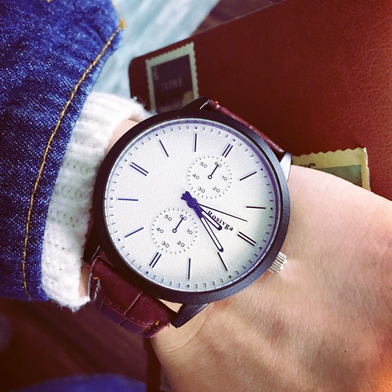 Fashion Casual Quartz Watch For Couple Metal Case Imitation Leather Strap Round Dial - Image 2