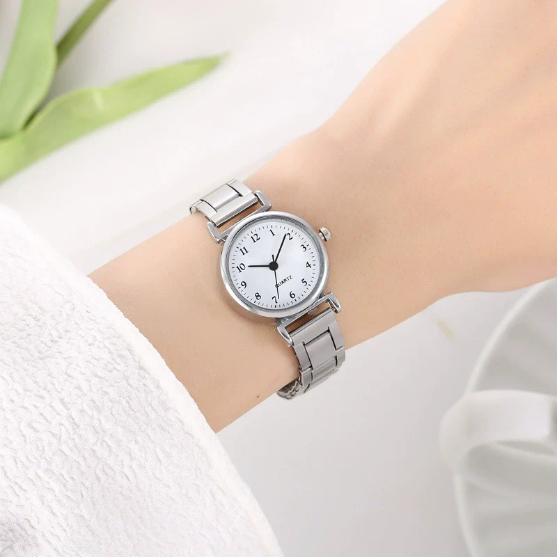 Fashion Casual Simple Alloy Case Stainless Steel Band Round Dial Quartz Women's Watch