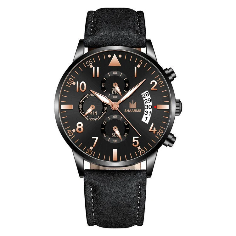 Fashion Casual Wings Bracelet Set And Men's Quartz Watch Alloy Case Imitation Leather Strap Stainless Steel Clasp Round Dial - Image 9