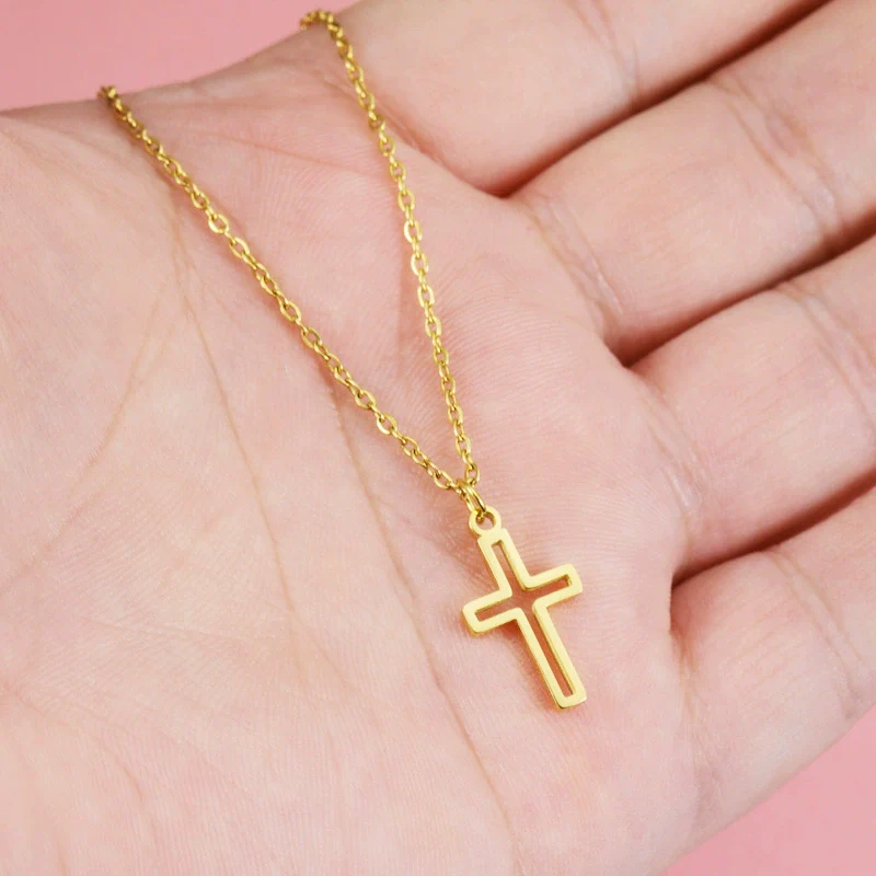 Fashion Clavicle Chain Stainless Steel Hollow Cross Pendant Geometric Design Fine Polished - Image 3