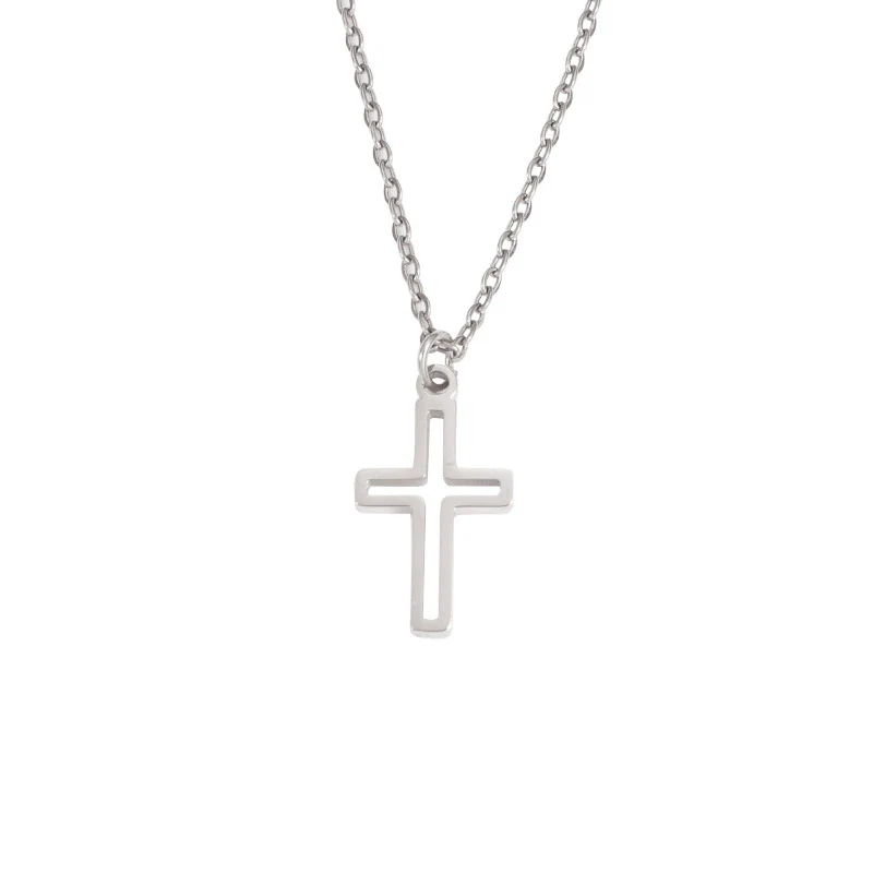 Fashion Clavicle Chain Stainless Steel Hollow Cross Pendant Geometric Design Fine Polished - Image 4