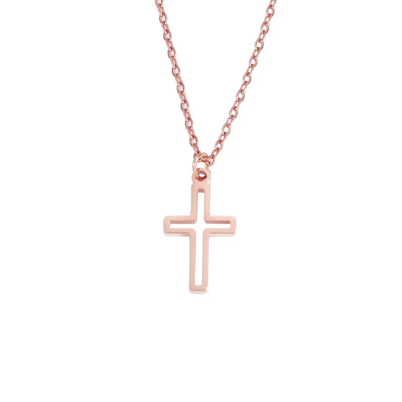 Fashion Clavicle Chain Stainless Steel Hollow Cross Pendant Geometric Design Fine Polished - Image 8