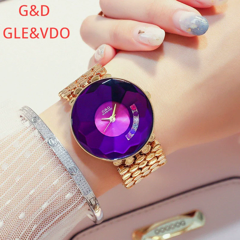 Fashion Colored Diamond Women's Watch Alloy Strap Stainless Steel Buckle Round Dial