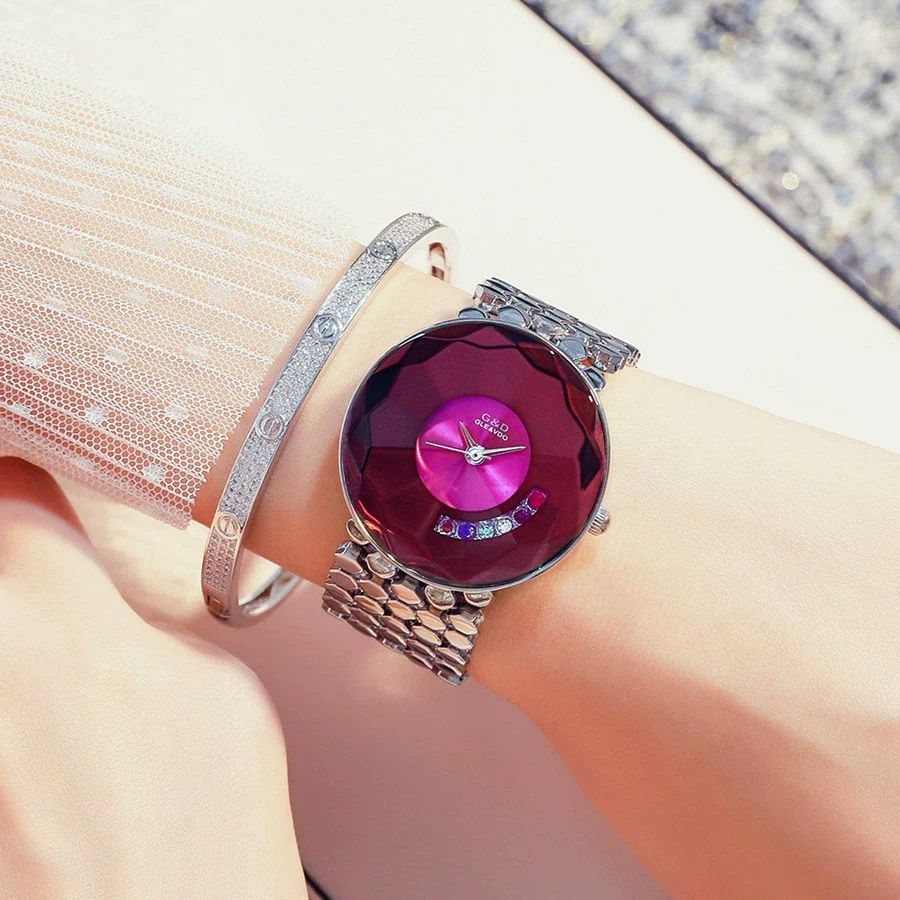 Fashion Colored Diamond Women's Watch Alloy Strap Stainless Steel Buckle Round Dial - Image 5