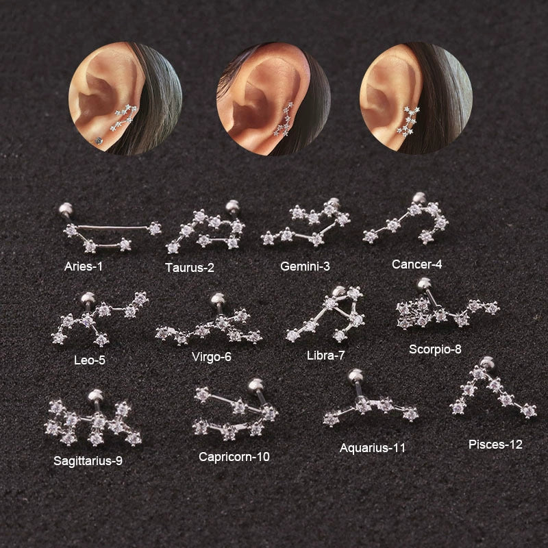 Fashion Constellation Zircon Inlaid Metal Piercing Ear Jewelry - Image 2