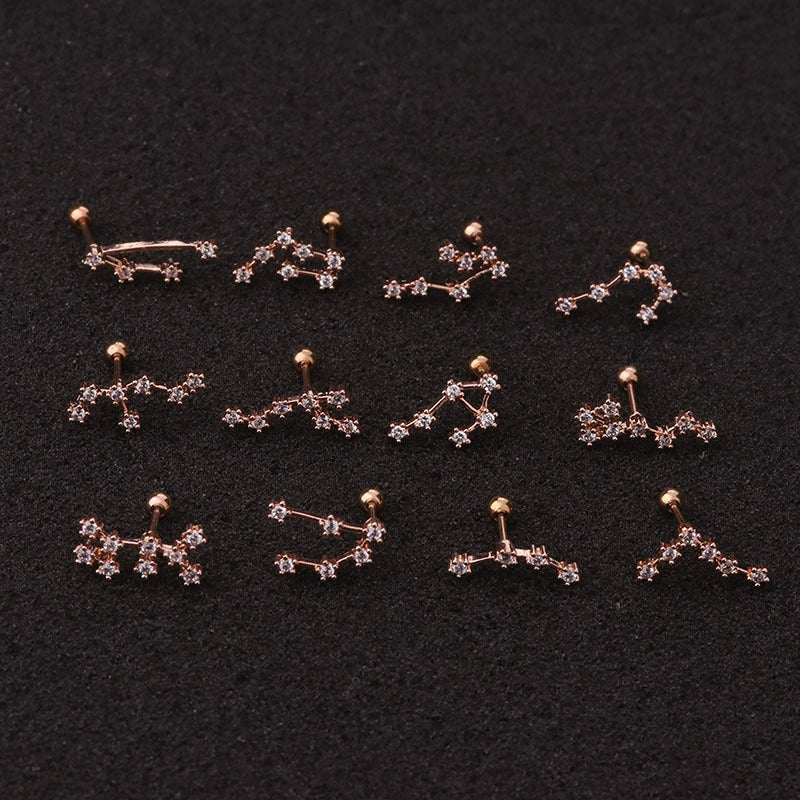 Fashion Constellation Zircon Inlaid Metal Piercing Ear Jewelry - Image 3