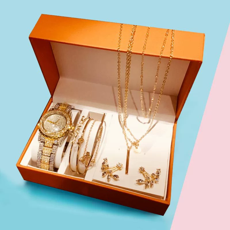 Fashion Creative Alloy Stainless Steel Round Watch And Bracelet Earrings Necklace Set For Female - Image 7