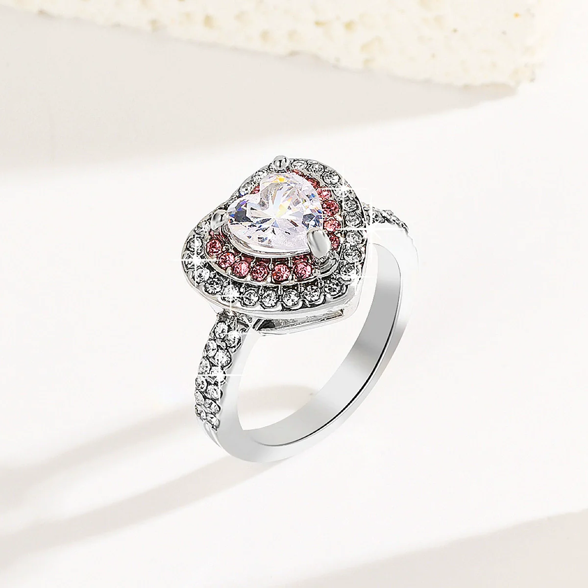 Fashion Creative Love Ring Zinc Alloy Heartshaped Inlaid Zircon For Women