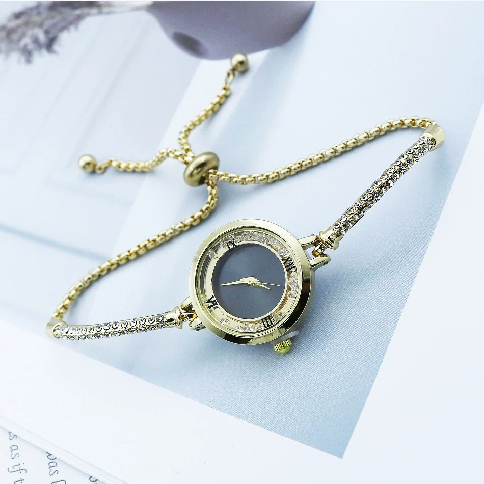 Fashion Diamond Round Women's Quartz Watch Alloy Case Stainless Steel Strap Leisure Style - Image 3