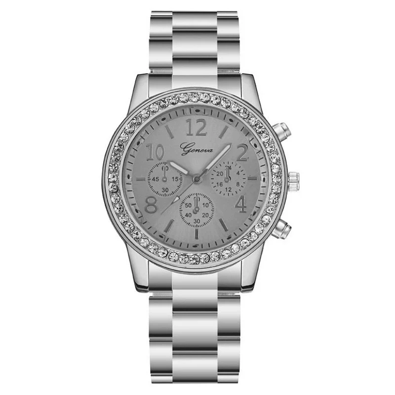 Fashion Diamondencrusted Round Dial Stainless Steel Band Women's Quartz Watch - Image 3
