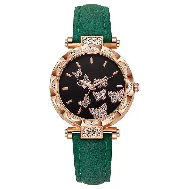Fashion Diamondencrusted Seven Butterfly Women's Alloy And Pu Watch With Round Dial - Image 10