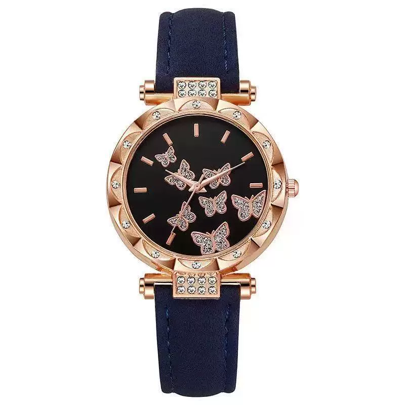 Fashion Diamondencrusted Seven Butterfly Women's Alloy And Pu Watch With Round Dial - Image 12