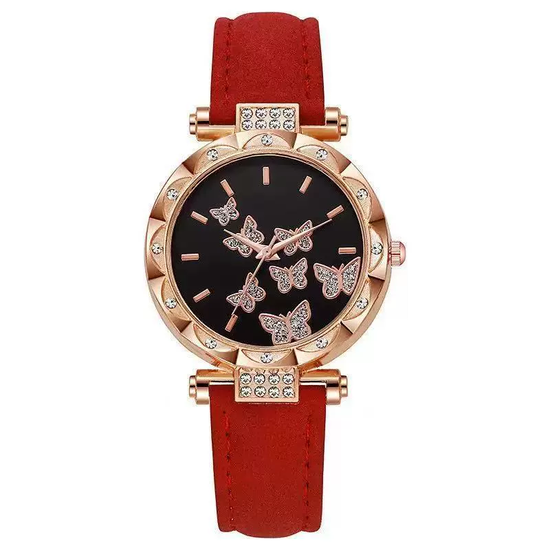 Fashion Diamondencrusted Seven Butterfly Women's Alloy And Pu Watch With Round Dial - Image 3