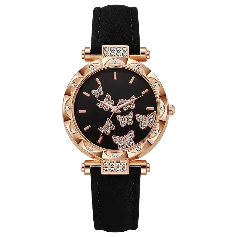 Fashion Diamondencrusted Seven Butterfly Women's Alloy And Pu Watch With Round Dial - Image 5