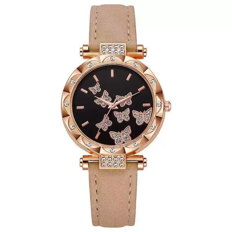 Fashion Diamondencrusted Seven Butterfly Women's Alloy And Pu Watch With Round Dial - Image 7