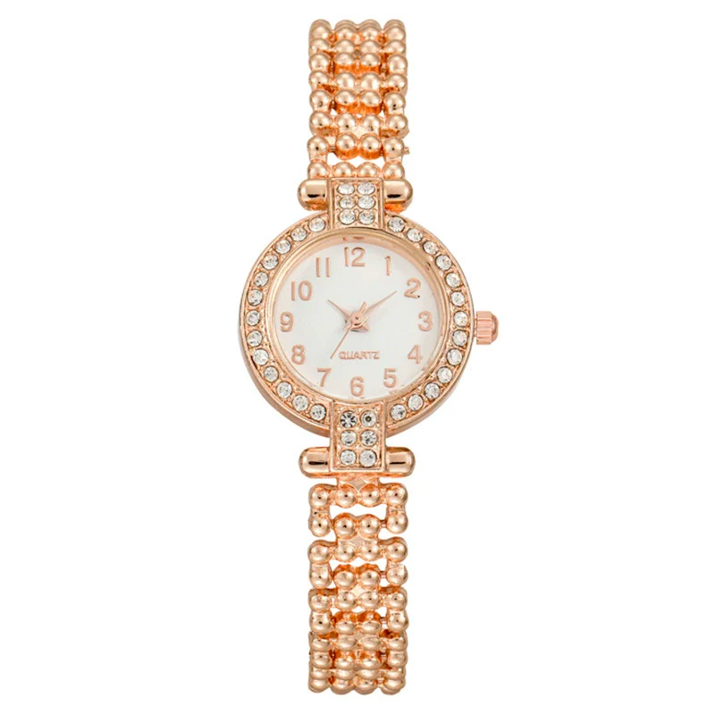 Fashion Diamondencrusted Women's Metal Watch With Round Dial