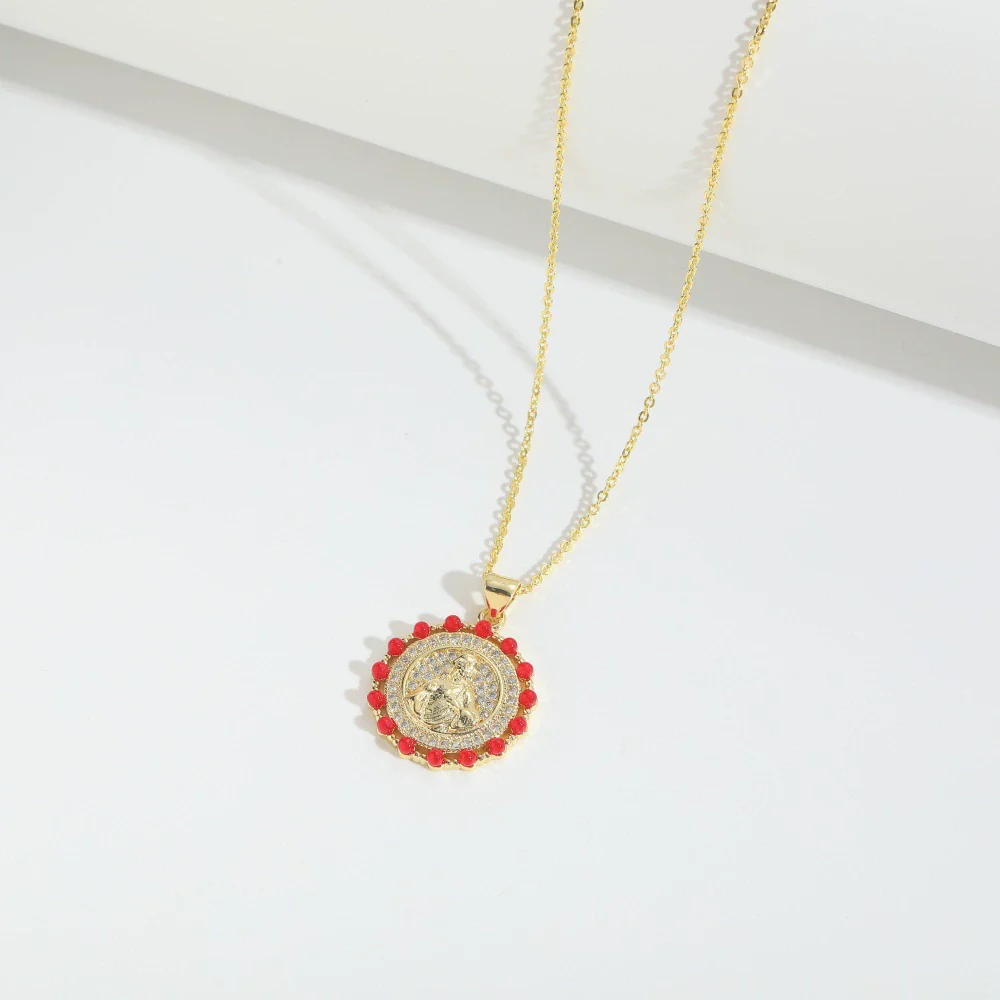 Fashion Discshaped Pearl Zircon Inlaid Virginshaped Pendant Necklace For Women Copper Electroplating - Image 3