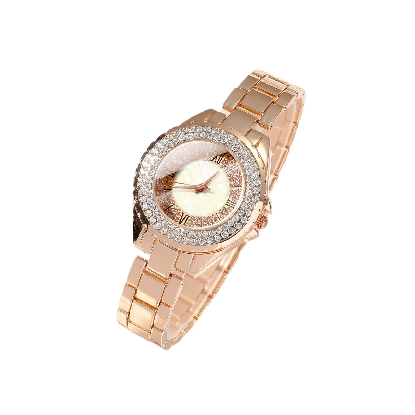 Fashion Elegant Diamondencrusted Alloy Band Rose Gold Quartz Watch For Female - Image 4