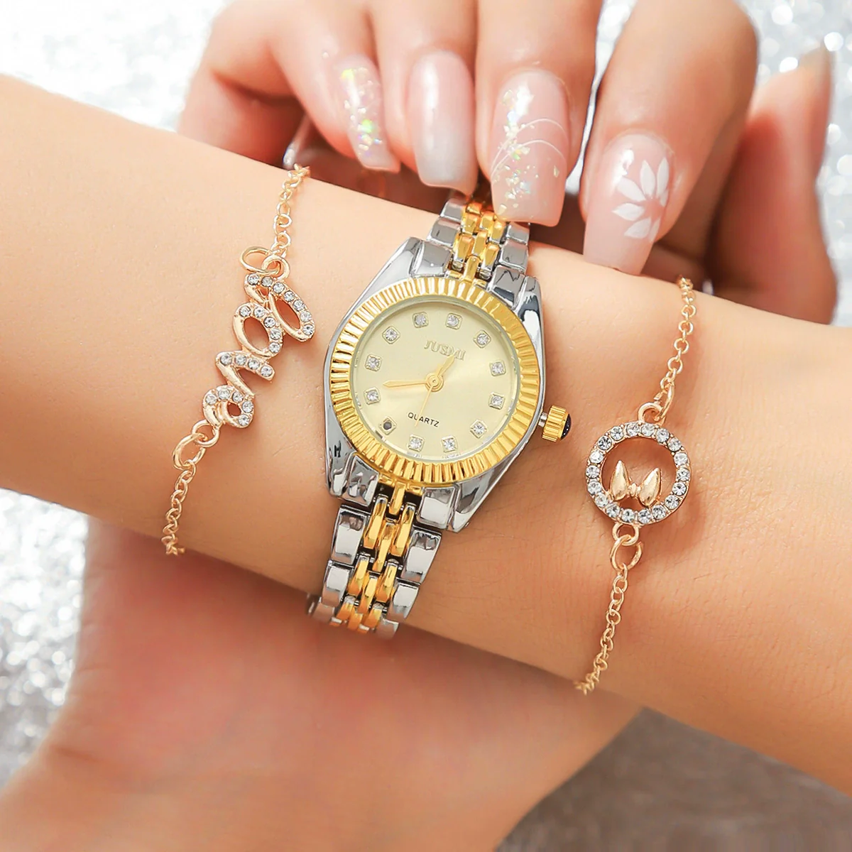 Fashion Exquisite Gradual Gold Ladies Watch With Diamond Dial And Round Shape Alloy Case And Strap Stainless Steel Buckle - Image 4