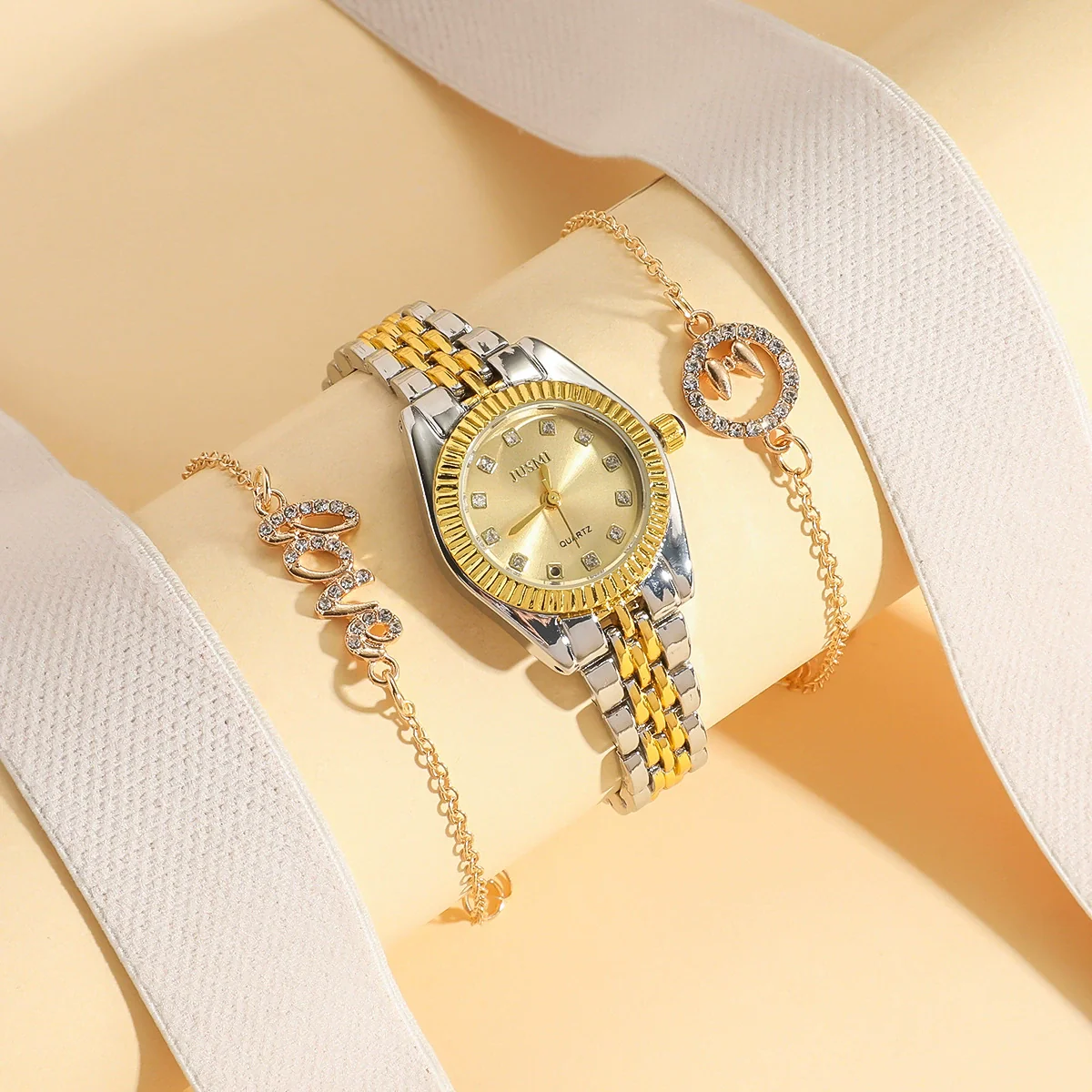 Fashion Exquisite Gradual Gold Ladies Watch With Diamond Dial And Round Shape Alloy Case And Strap Stainless Steel Buckle - Image 6