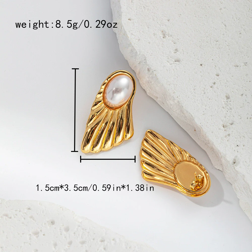 Fashion Feather Pearl Inlay Stainless Steel Earrings With Wings Design And Electroplating Treatment - Image 7