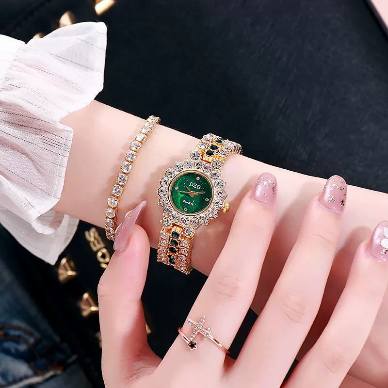 Fashion Female Alloy Tennis Chain Wrist Watch Set With Rhombus Dial And Stainless Steel Clasp - Image 5