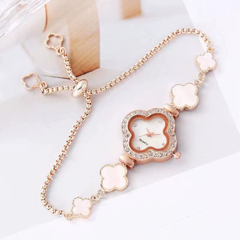 Fashion Flower Shape Dial Alloy Bracelet Watch With Rhinestones For Women - Image 3