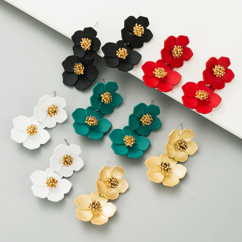 Fashion Fresh Sweet Elegant Multilayer Flower Alloy Baking Paint Women's Earrings