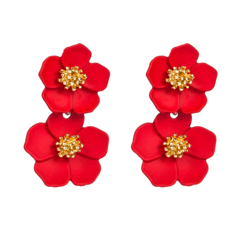 Fashion Fresh Sweet Elegant Multilayer Flower Alloy Baking Paint Women's Earrings - Image 5