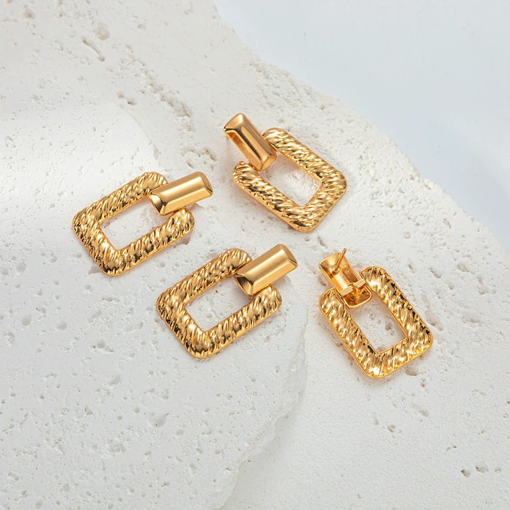 Fashion Geometric Square Stainless Steel Goldplated Hollow Earrings