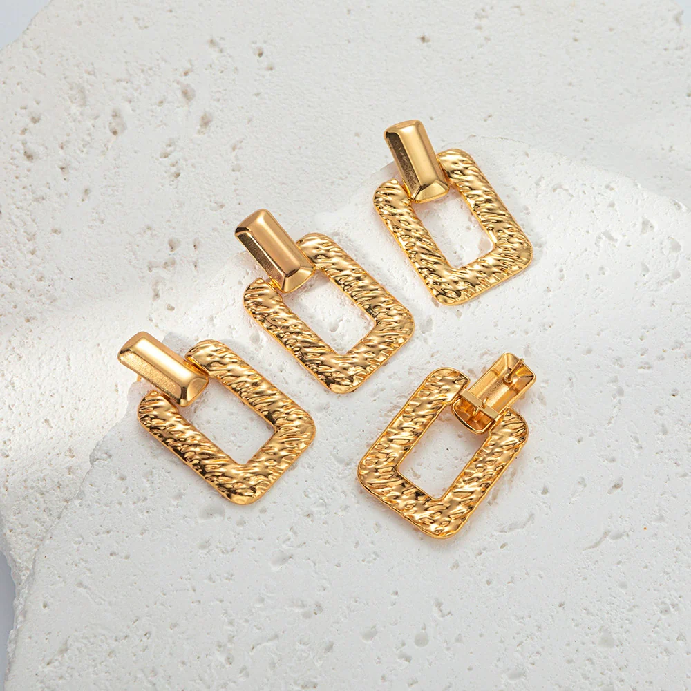 Fashion Geometric Square Stainless Steel Goldplated Hollow Earrings - Image 2
