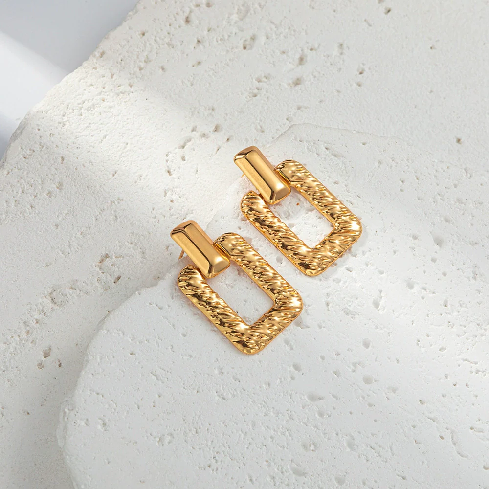 Fashion Geometric Square Stainless Steel Goldplated Hollow Earrings - Image 4