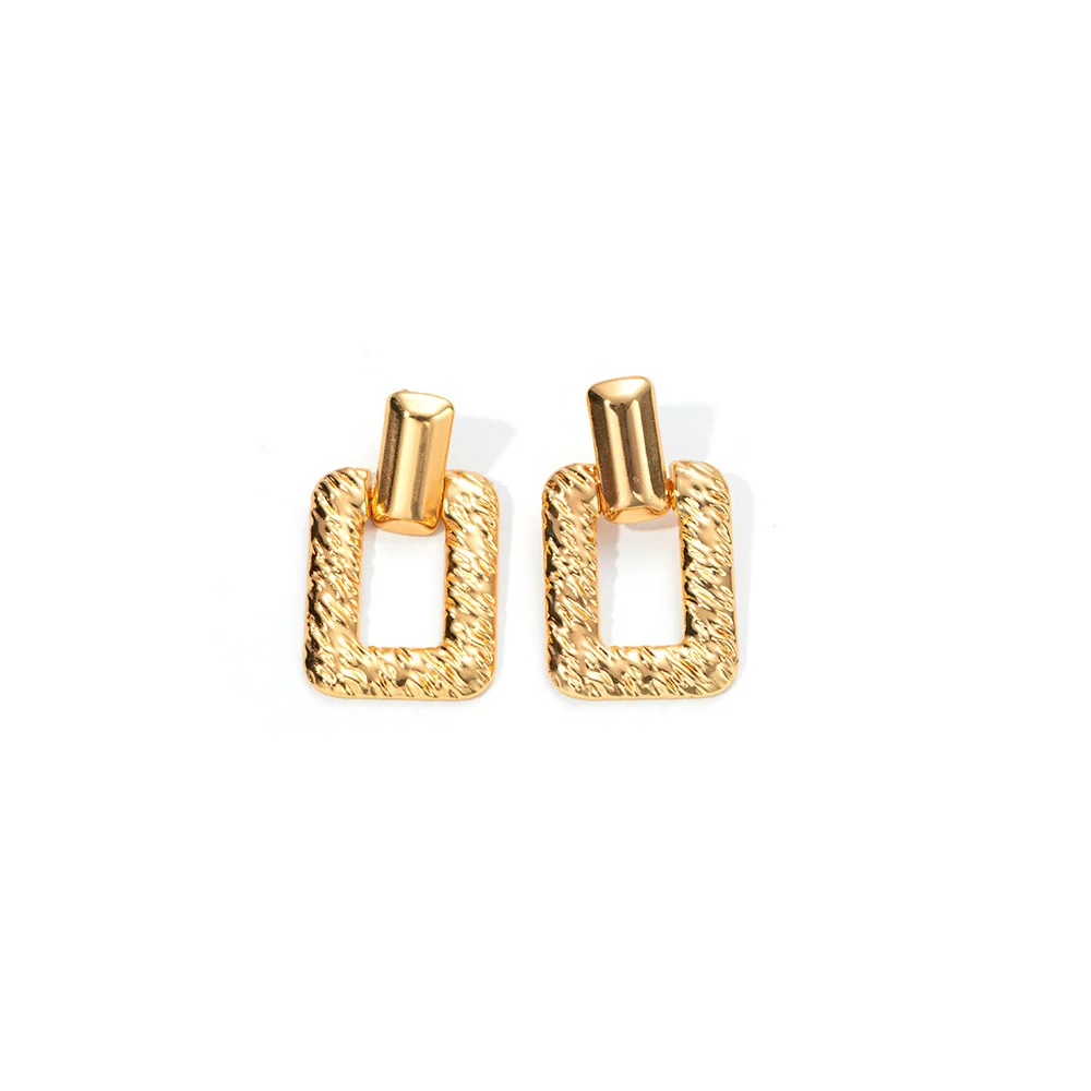 Fashion Geometric Square Stainless Steel Goldplated Hollow Earrings - Image 5