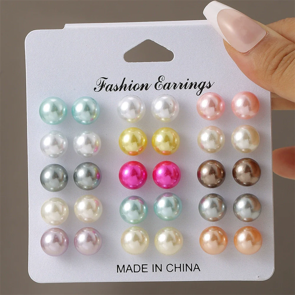 Fashion Geometric Stud Earrings Pearl Electroplated Minimalist Style Unisex Metal - Image 7