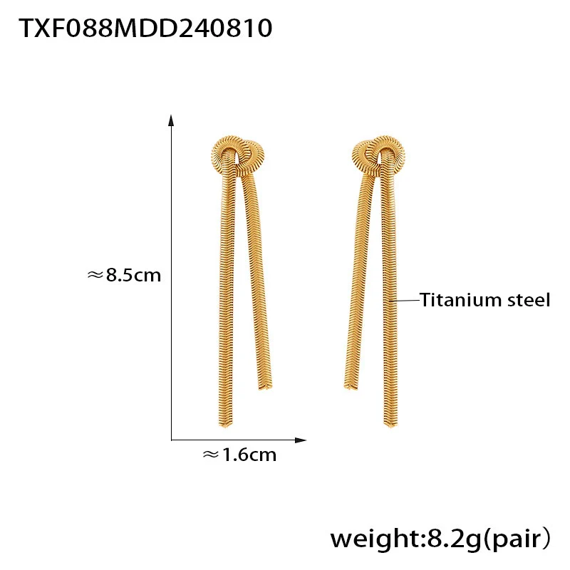 Fashion Gold Knotted Tassel Snake Chain Long Necklace Earrings Set Titanium Steel Electroplated - Image 6
