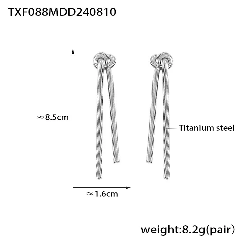 Fashion Gold Knotted Tassel Snake Chain Long Necklace Earrings Set Titanium Steel Electroplated - Image 7