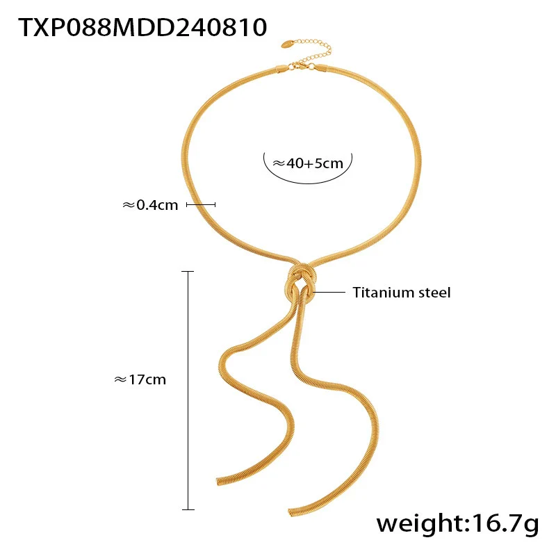 Fashion Gold Knotted Tassel Snake Chain Long Necklace Earrings Set Titanium Steel Electroplated - Image 8