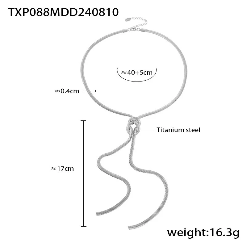 Fashion Gold Knotted Tassel Snake Chain Long Necklace Earrings Set Titanium Steel Electroplated - Image 9