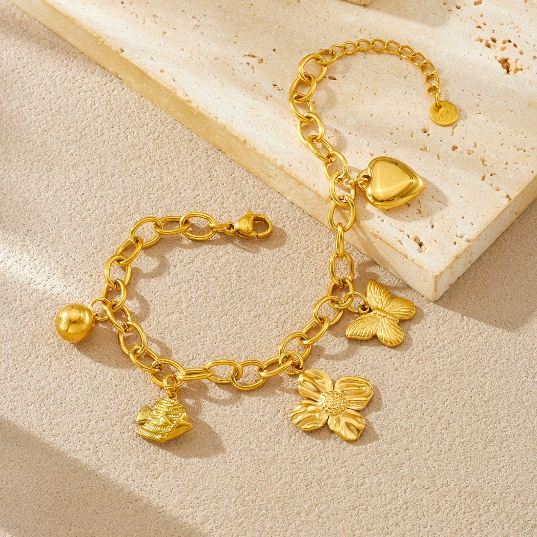 Fashion Goldplated Stainless Steel Butterfly Flower Heart Small Fish Pendant Bracelet For Women - Image 3