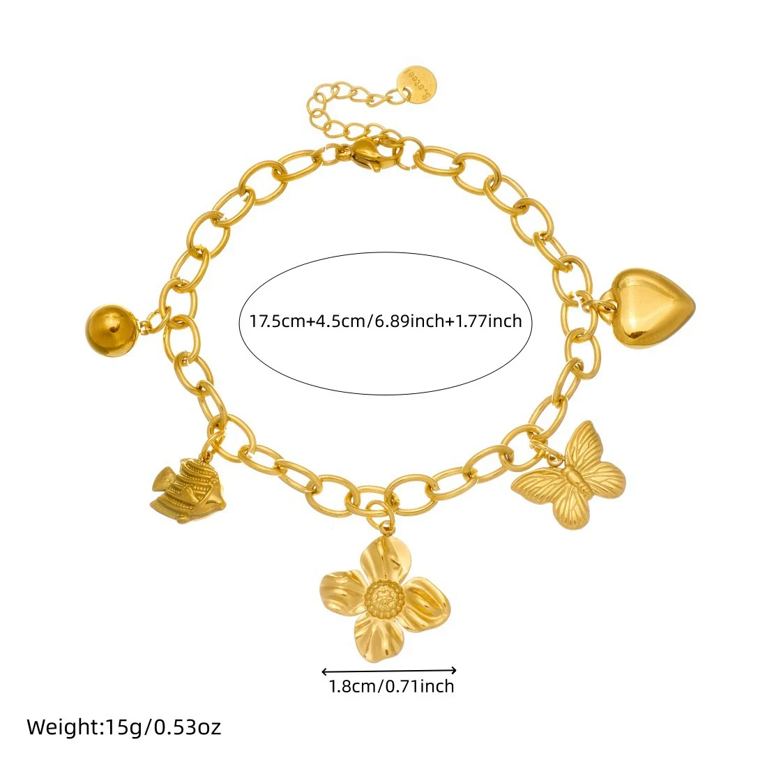 Fashion Goldplated Stainless Steel Butterfly Flower Heart Small Fish Pendant Bracelet For Women - Image 4