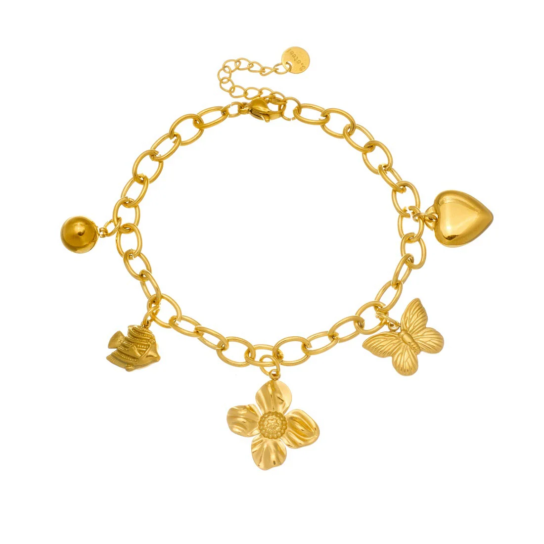Fashion Goldplated Stainless Steel Butterfly Flower Heart Small Fish Pendant Bracelet For Women - Image 5