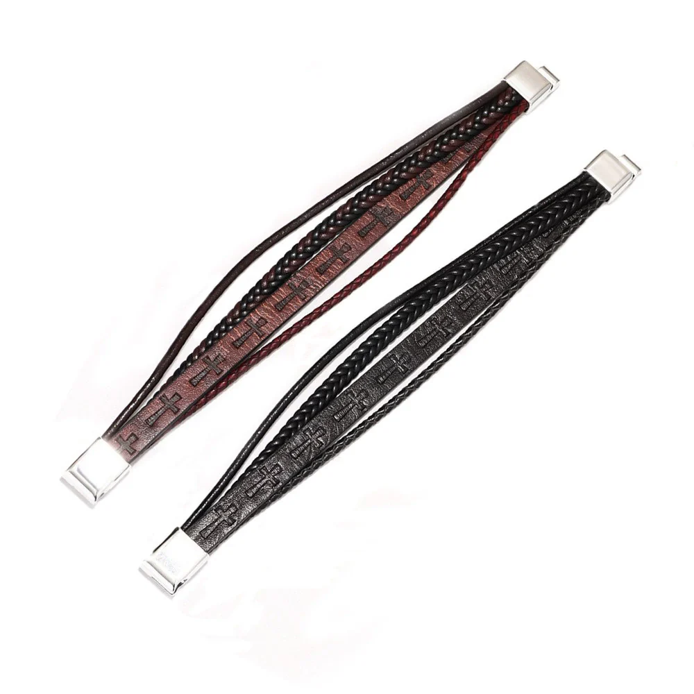 Fashion Handwoven Leather Bracelet With Geometric Pattern And Alloy Magnet Buckle - Image 3