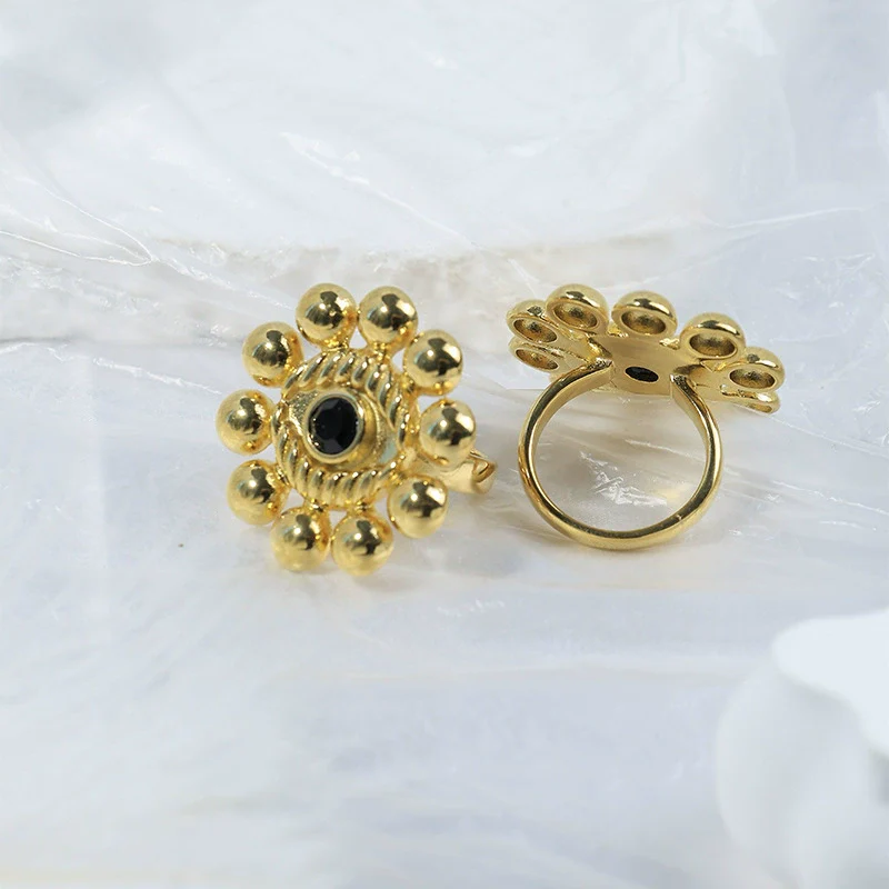 Fashion Highend Stainless Steel Electroplated Sunflower And Devil's Eye Ring For Unisex