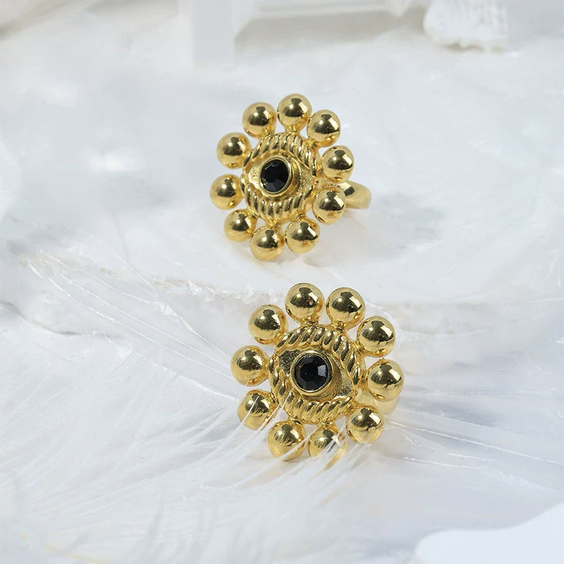 Fashion Highend Stainless Steel Electroplated Sunflower And Devil's Eye Ring For Unisex - Image 3