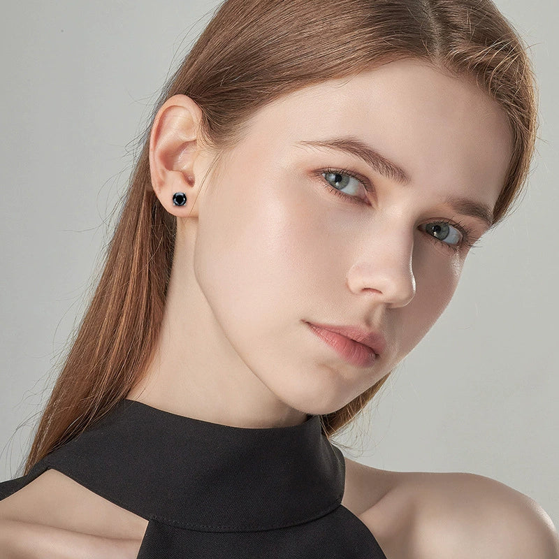 Fashion Hiphop Geometric 925 Silver 18K Gold Plated Earrings With Black Moussan Diamond Unisex