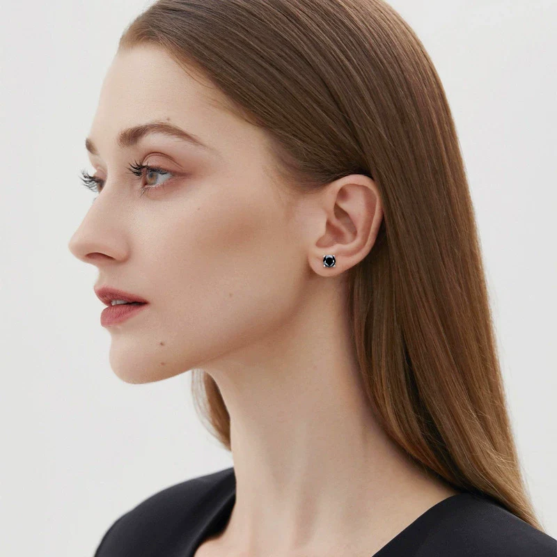 Fashion Hiphop Geometric 925 Silver 18K Gold Plated Earrings With Black Moussan Diamond Unisex - Image 2